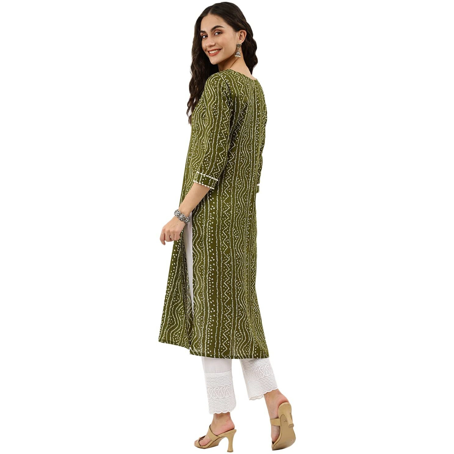 Nainvish Women's Cotton Blend Straight Round Neck Printed Kurta (Sd359_K-L_Green)