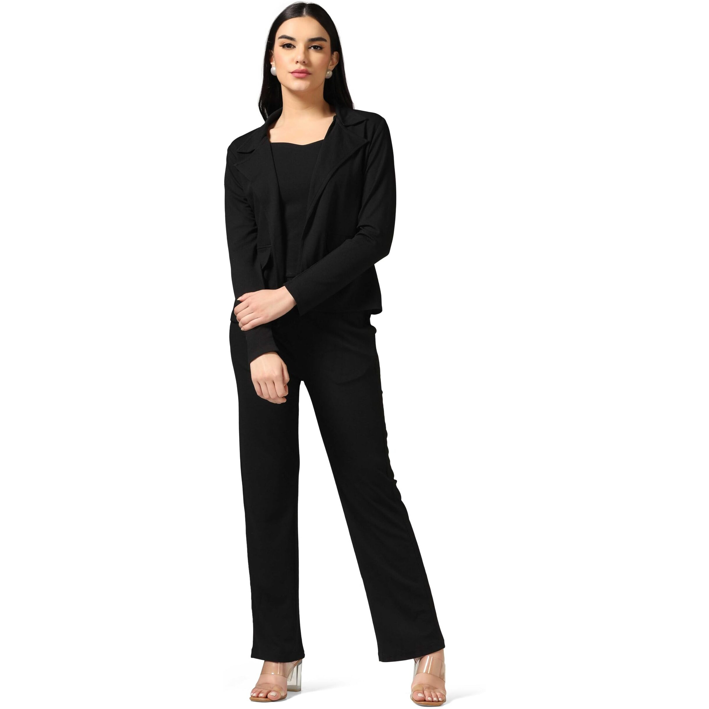 Om Sai Latest Creation Women's Lycra Open Front Dress (Oslc-W1856&W1857&Tr863_Black_S)