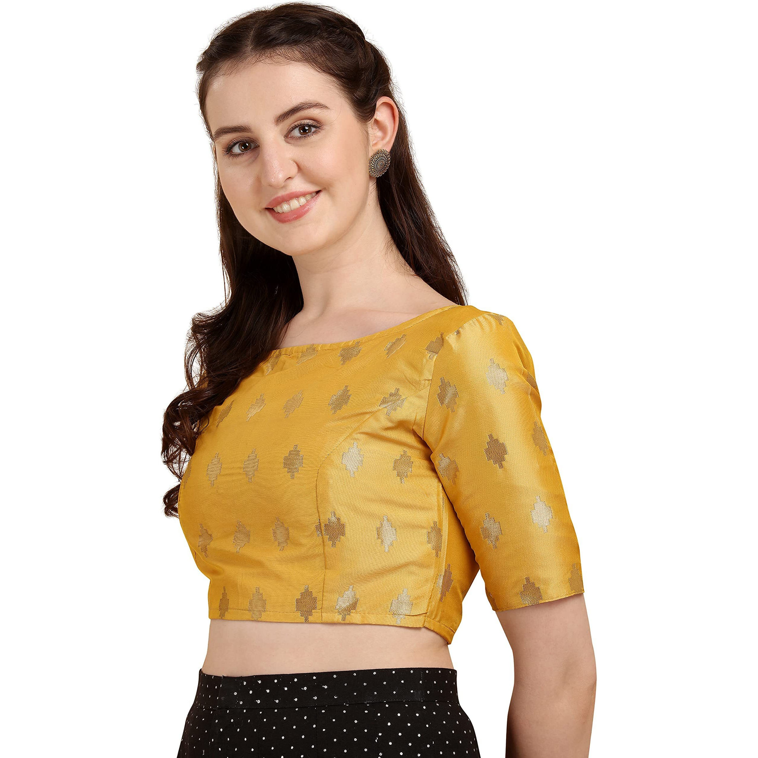 Oomph Women's Indian Ethnic Wear Designer Zari Work Boat Neck Half Sleeve Readymade Non - Padded Blouse For Saree And Lehnga And Palazzos Or Skirts For A Fusion Twist.