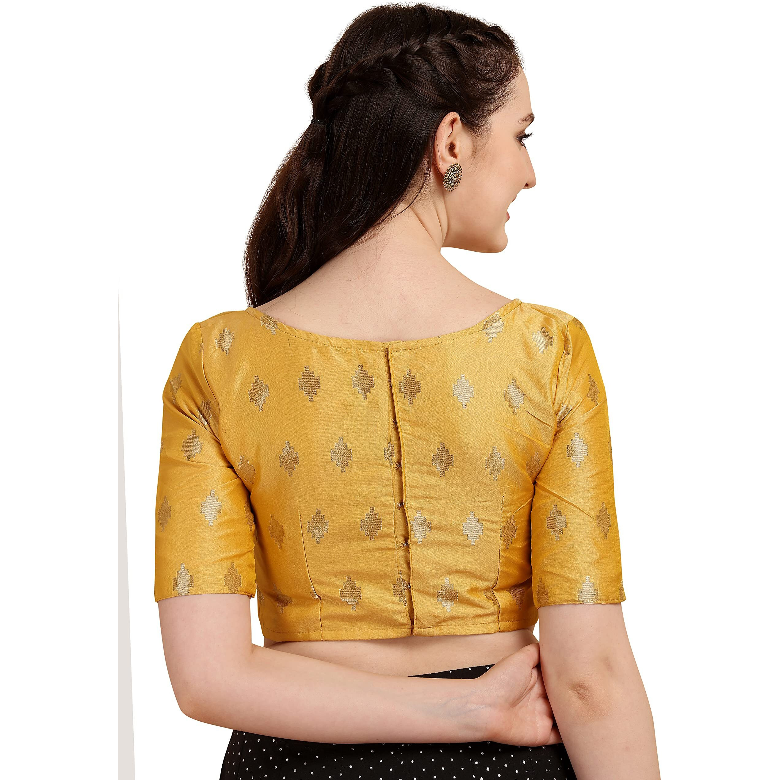 Oomph Women's Indian Ethnic Wear Designer Zari Work Boat Neck Half Sleeve Readymade Non - Padded Blouse For Saree And Lehnga And Palazzos Or Skirts For A Fusion Twist.