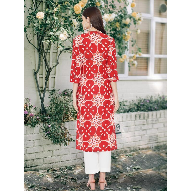 Pinkmint Women Cotton Printed Kurta Stylish Regulr Fit Girl's Combo Kurta Ll Regular Fit Combo Kurta (Pack Of 2) Red-Cream