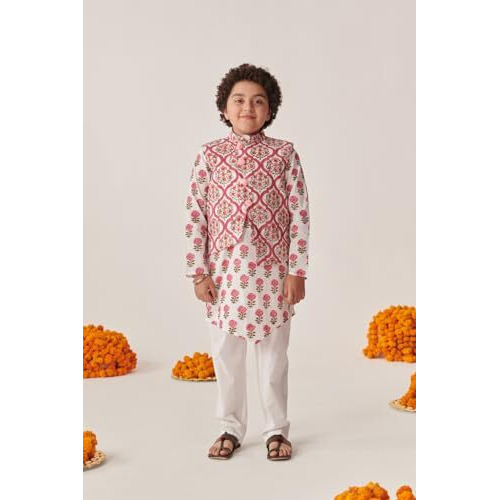 Pspeaches Boys Floral Printed Regular Kurta With Pyjamas (7-8Years)