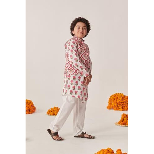 Pspeaches Boys Floral Printed Regular Kurta With Pyjamas (7-8Years)