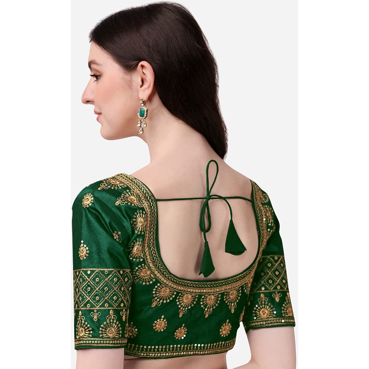 Pujia Mills Women's Silk Embroidery Coding Multi Work Readymade Saree Blouse(Suraj Green_38)