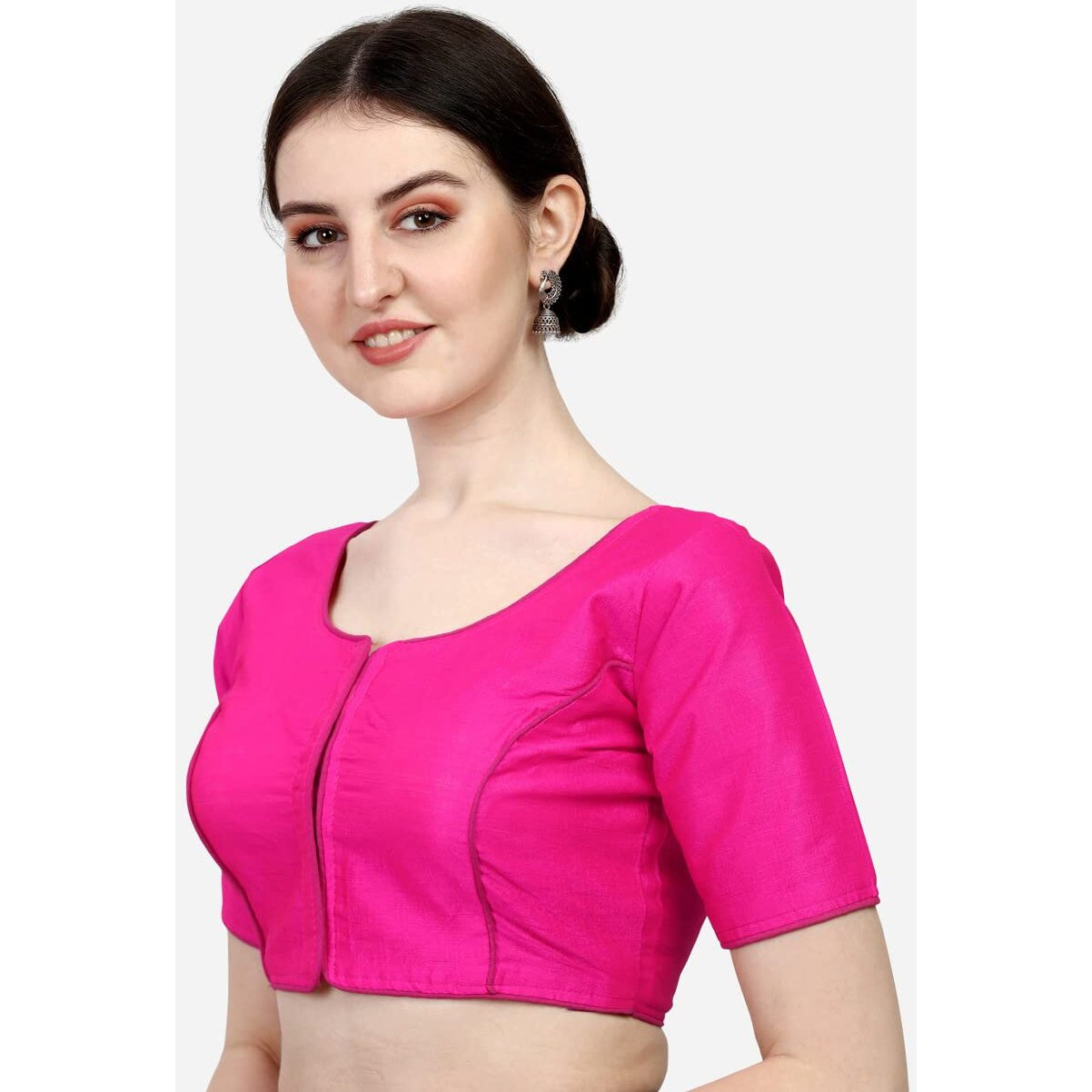 Pujia Mills Women's Soft Silk Multicolor 3/4 Sleeves Readymade Saree Blouse