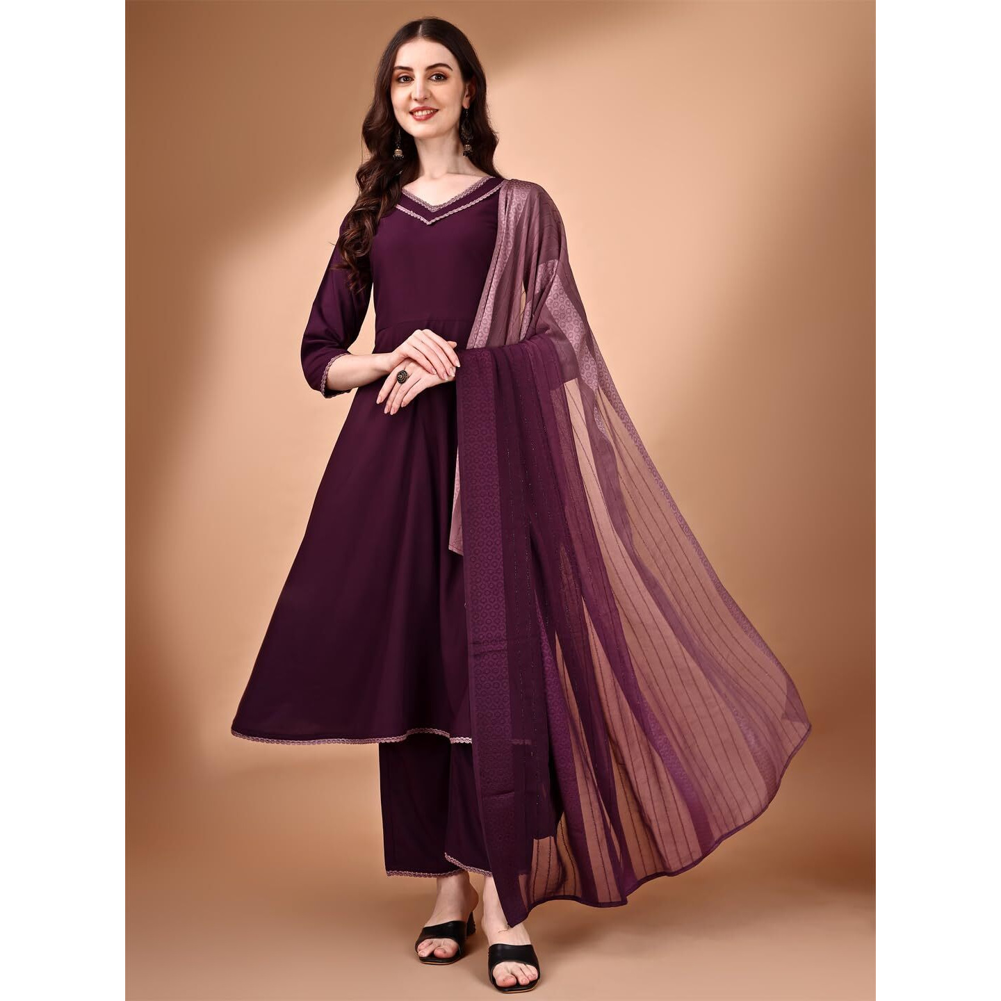 Pratham Blue Women's Rayon Solid Regular Kurta Set (Pb-6225-M_Purple