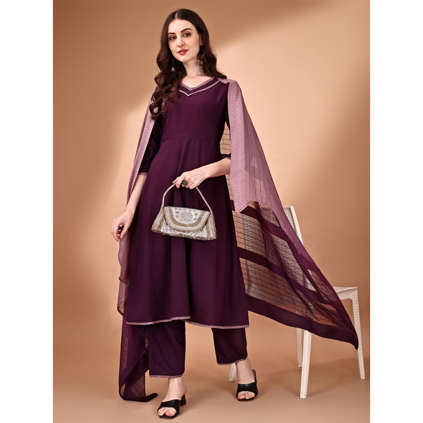 Pratham Blue Women's Rayon Solid Regular Kurta Set (Pb-6225-M_Purple