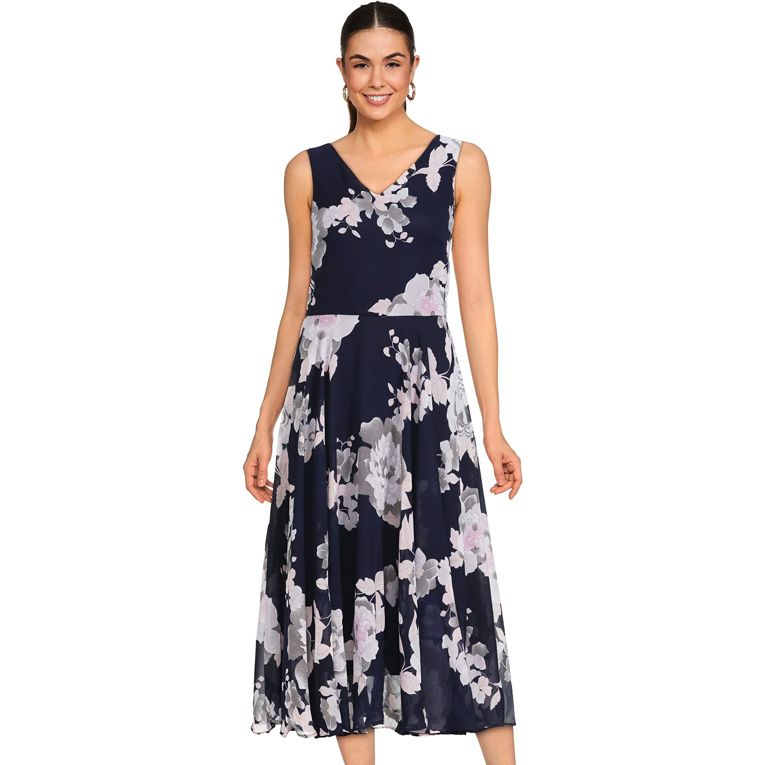 Rare Women's Synthetic A-Line Maxi Dress (Ep3149A-M_Blue_M)
