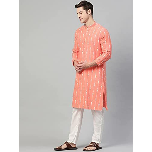 See Designs Men's Cotton Regular Fit Printed Straight Kurta [Peach_Xxl]
