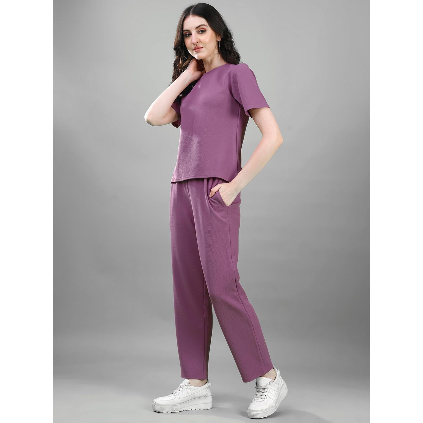Selvia Co-Ords Set For Women|Lycra Top & Trouser Set|Casual Co-Ords Set For Women|Solid Two Piece Co-Ord Set|Sports Wear Co-Ords Set(707Ctk11664N-Xl_Dusty Purple)