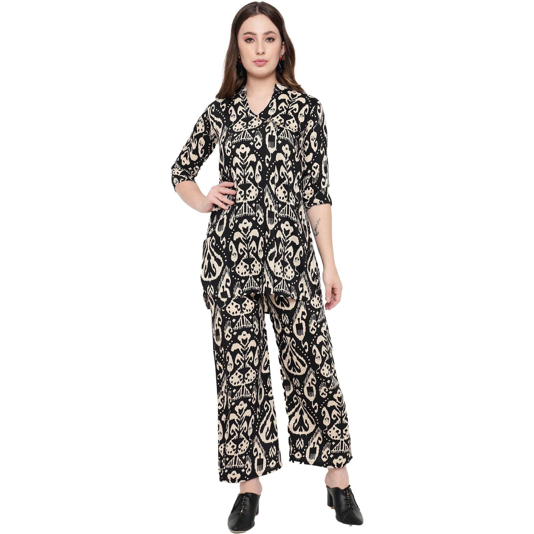 Shasmi Women's Dress Batik Black V-Neck Co-Ods Set For Women (Co-Ods 97 Batik Black M)