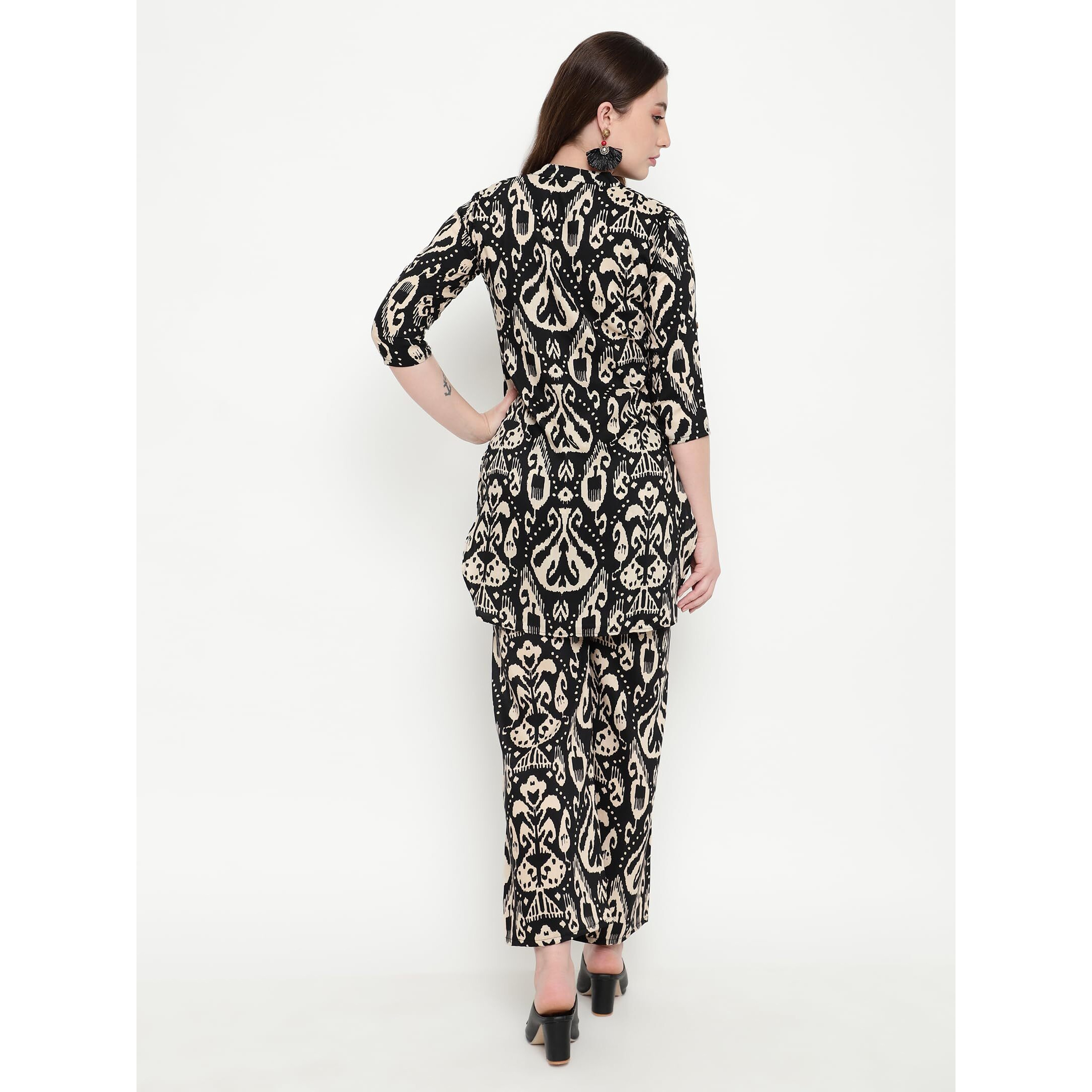 Shasmi Women's Dress Batik Black V-Neck Co-Ods Set For Women (Co-Ods 97 Batik Black M)