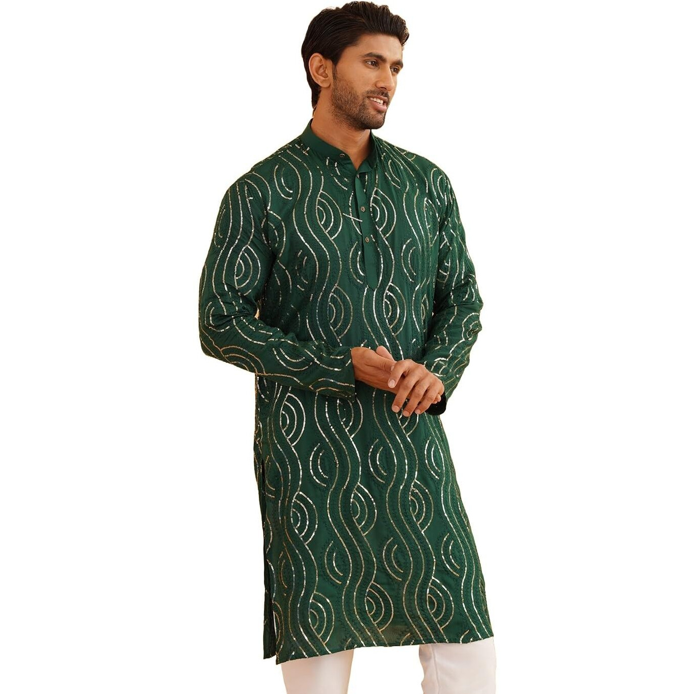 Sojanya (Since 1958 Men's Pure Cotton Dark Green Designer Only Long Kurta