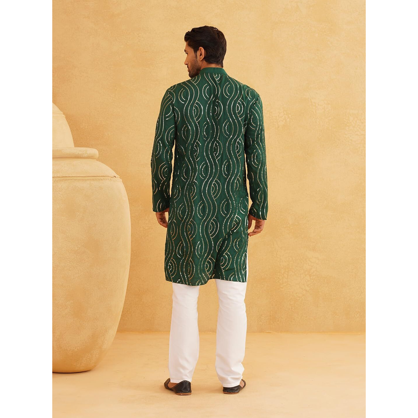 Sojanya (Since 1958 Men's Pure Cotton Dark Green Designer Only Long Kurta