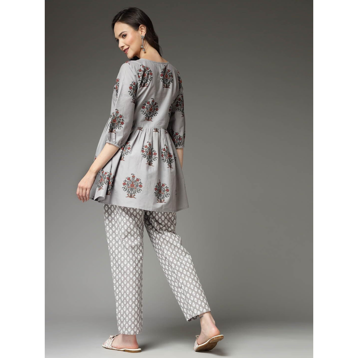 Stylum Women's Floral Printed Cotton Co-Ord Set (Csgreyavika42_Grey, Xl)