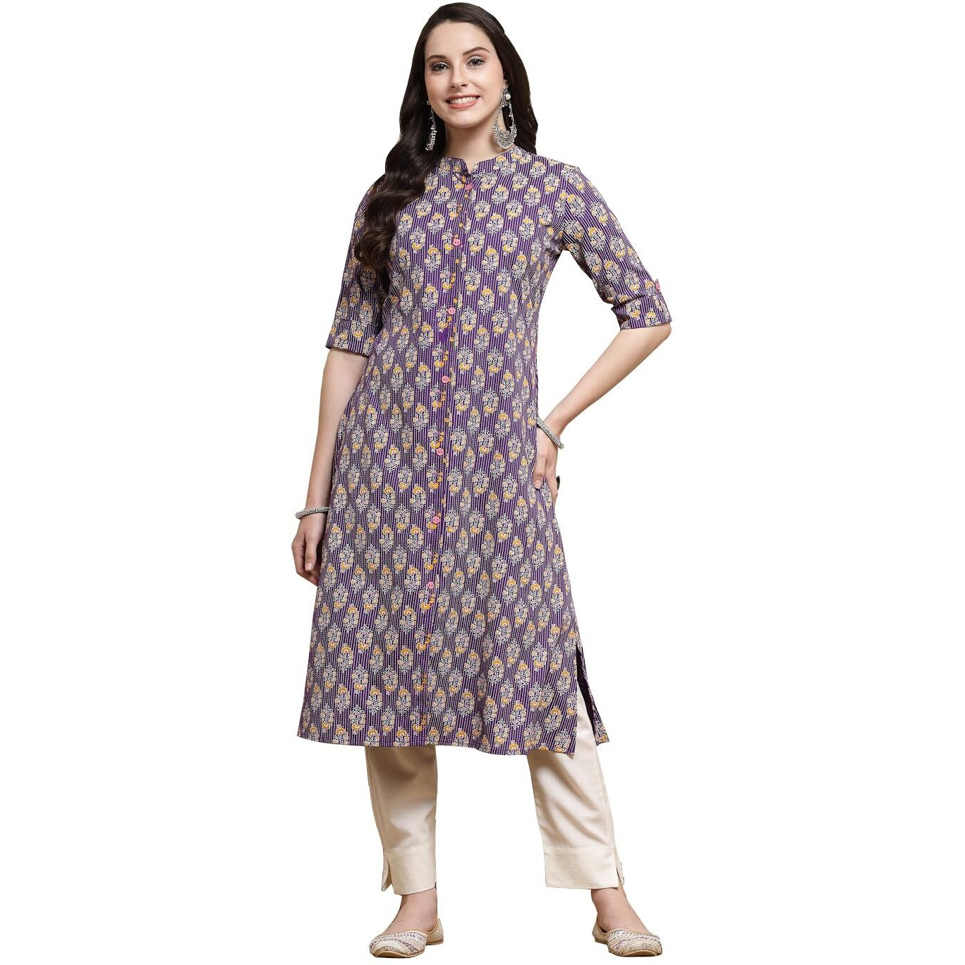 Stylum Women's Floral Printed Rayon A-Line Kurta (Mercury42_Purple, Xl)