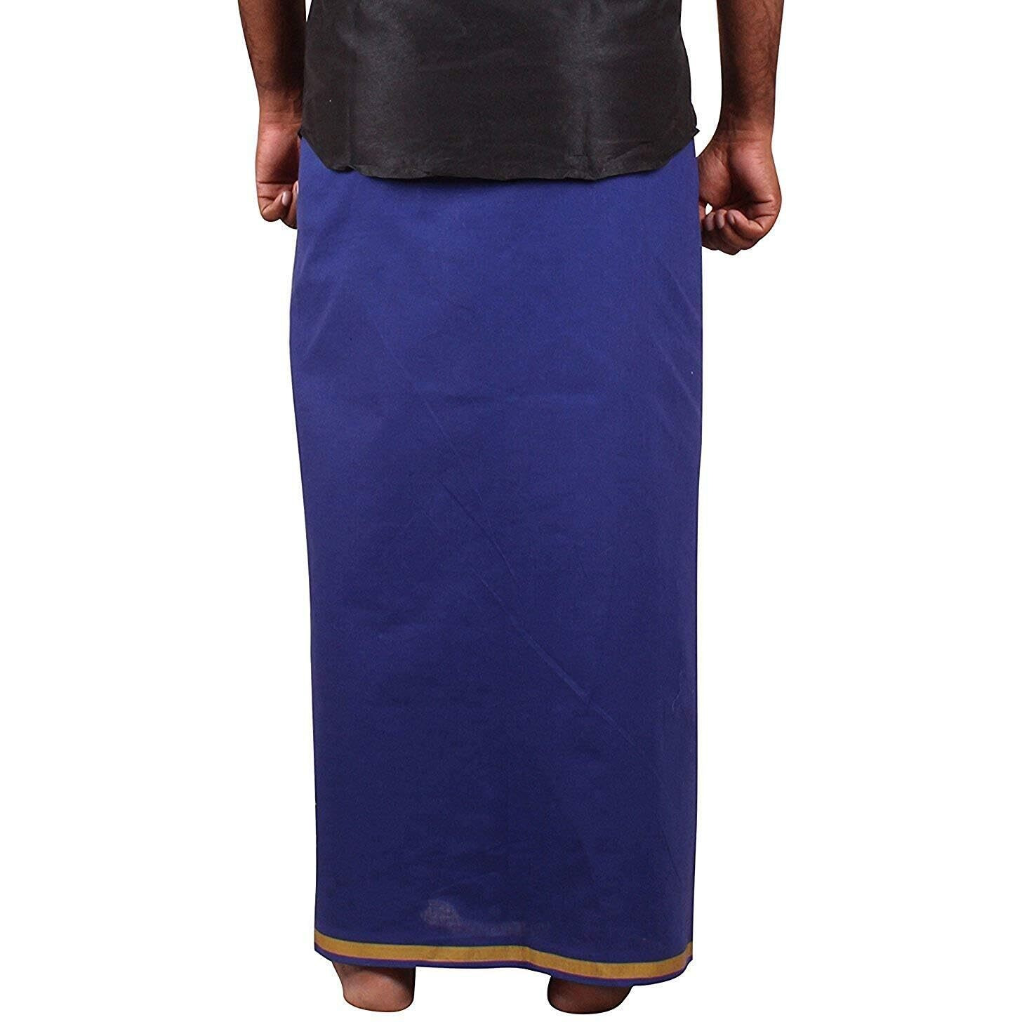 Prakasam Cotton Mens Pure Cotton Fine Quality Stitched Pocket Welcro Attachment Blue Colour Dhoti For Mens