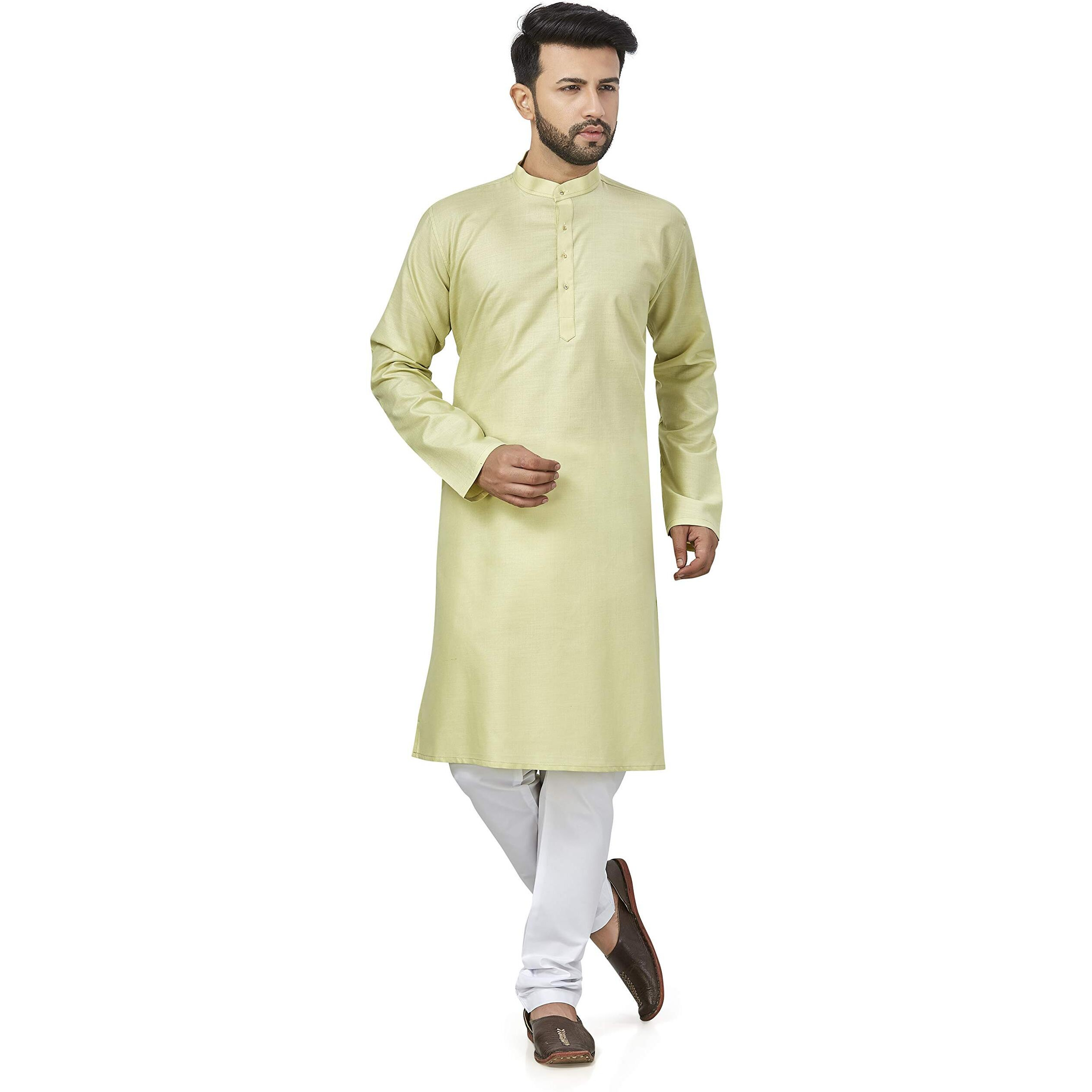 Be Active Men's Cotton Solid Regular Fit Kurta (Rfsk0001 21-1-M_Green-1_M)