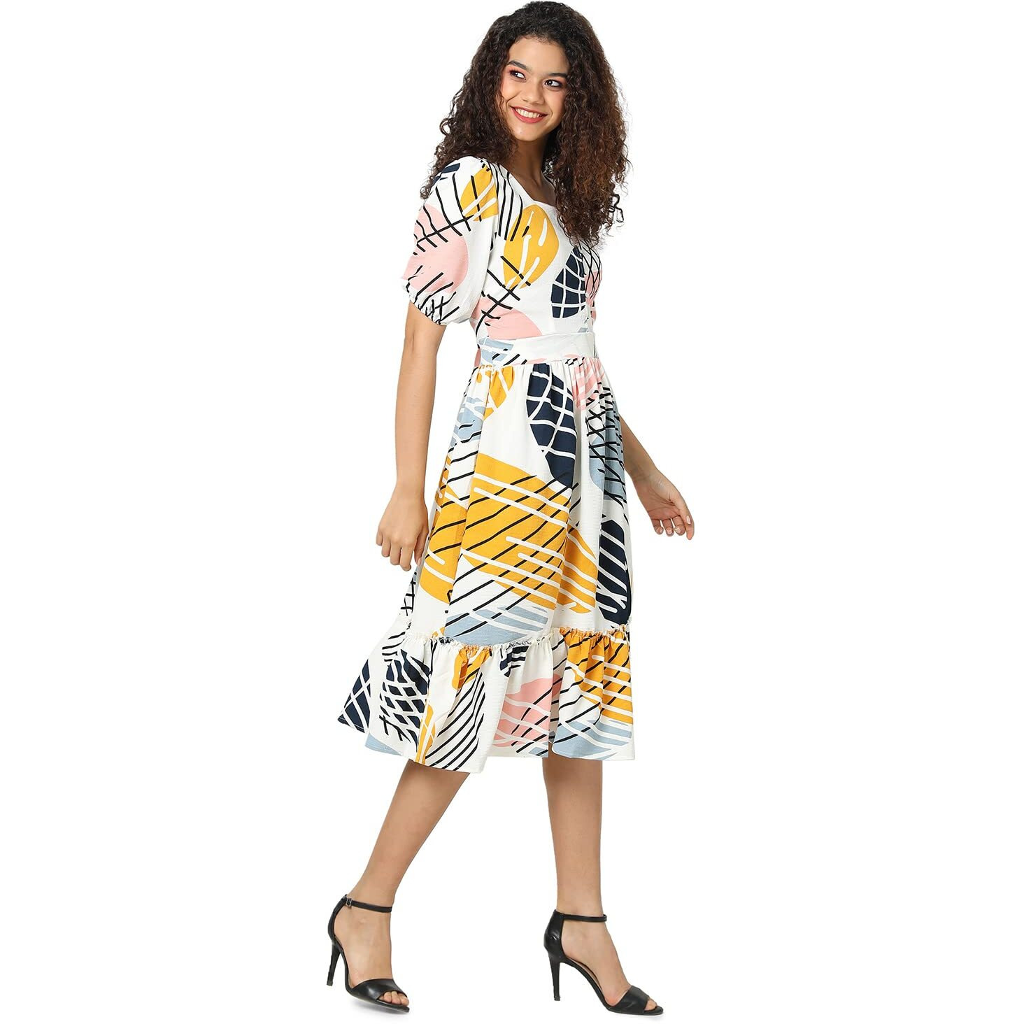 Campus Sutra Women Graphic Printed Relaxed Fit Casual Dresses(Sur22_Cswssdr254_M) Multicolour