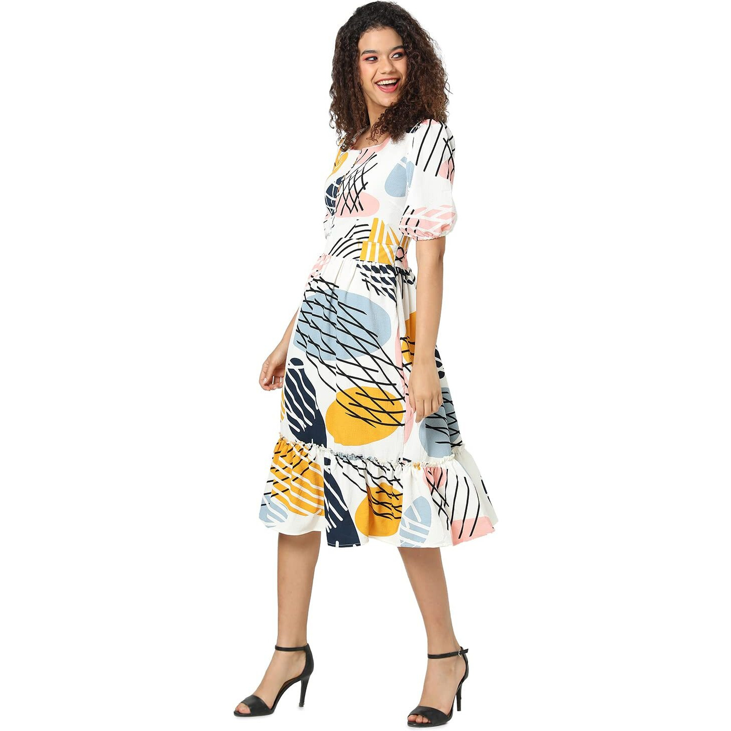 Campus Sutra Women Graphic Printed Relaxed Fit Casual Dresses(Sur22_Cswssdr254_M) Multicolour