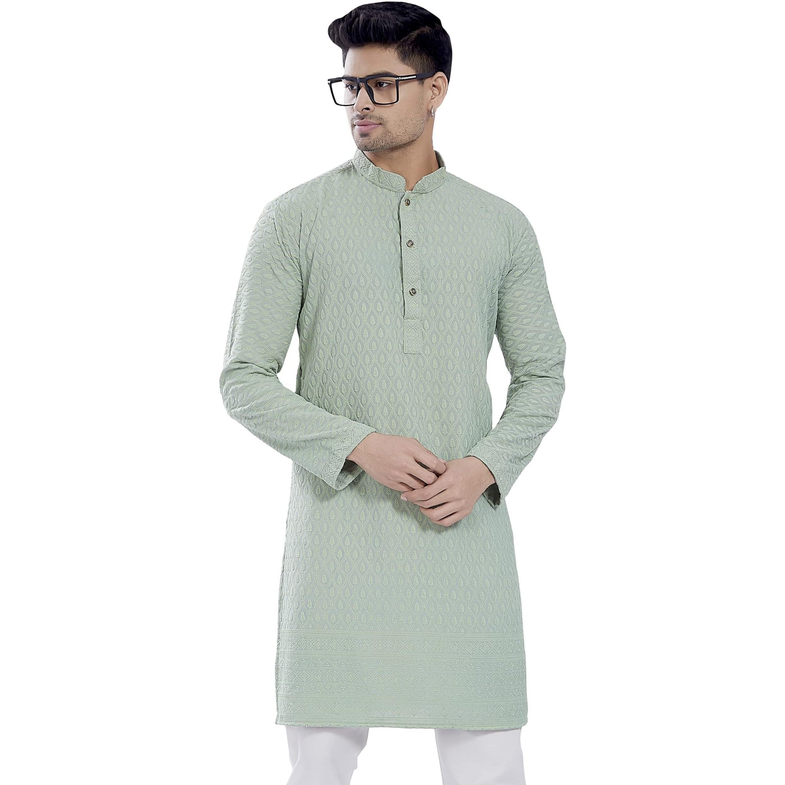 Divisive Men's Thread Embroidered Cotton Blend Only Slim Fit Kurta (Dkrt730_S_Pista)