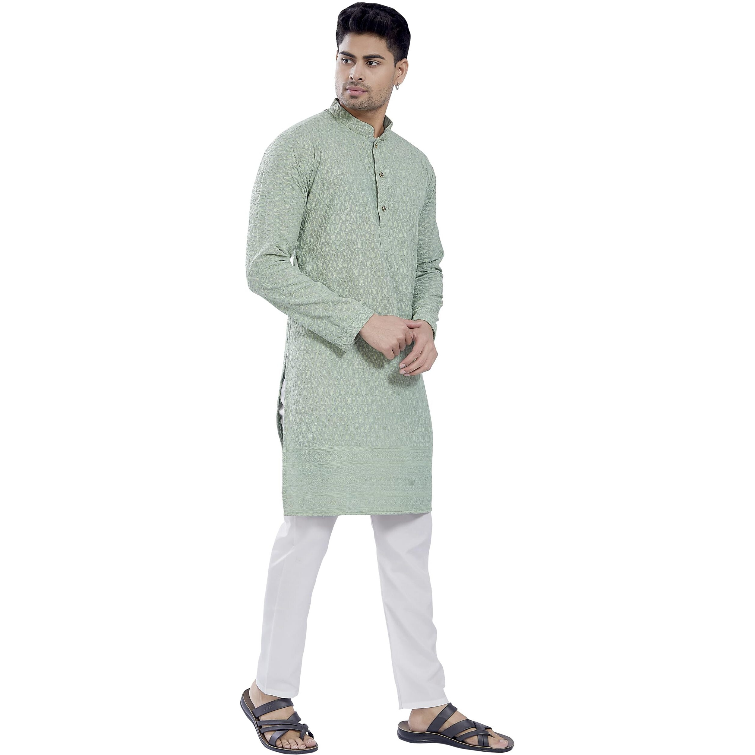 Divisive Men's Thread Embroidered Cotton Blend Only Slim Fit Kurta (Dkrt730_S_Pista)