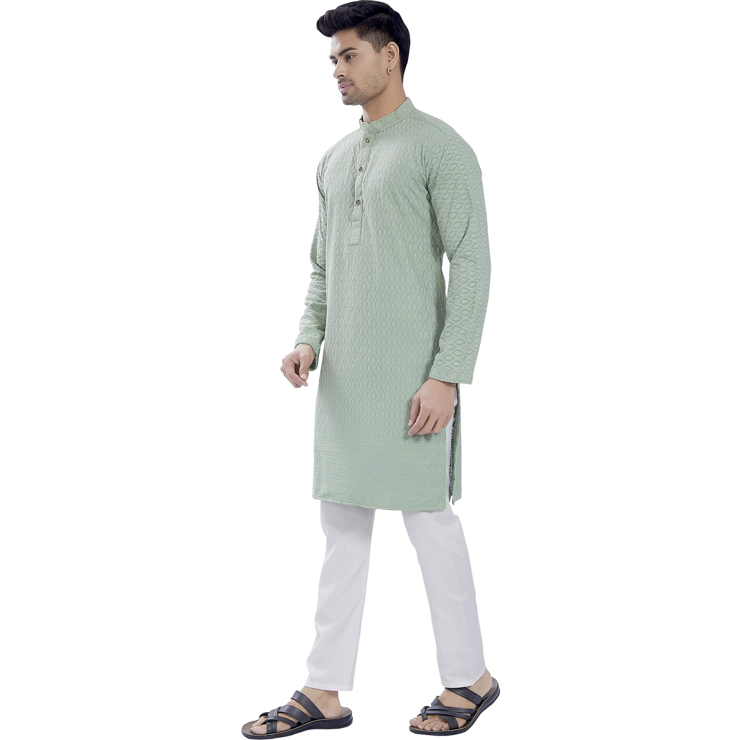 Divisive Men's Thread Embroidered Cotton Blend Only Slim Fit Kurta (Dkrt730_S_Pista)