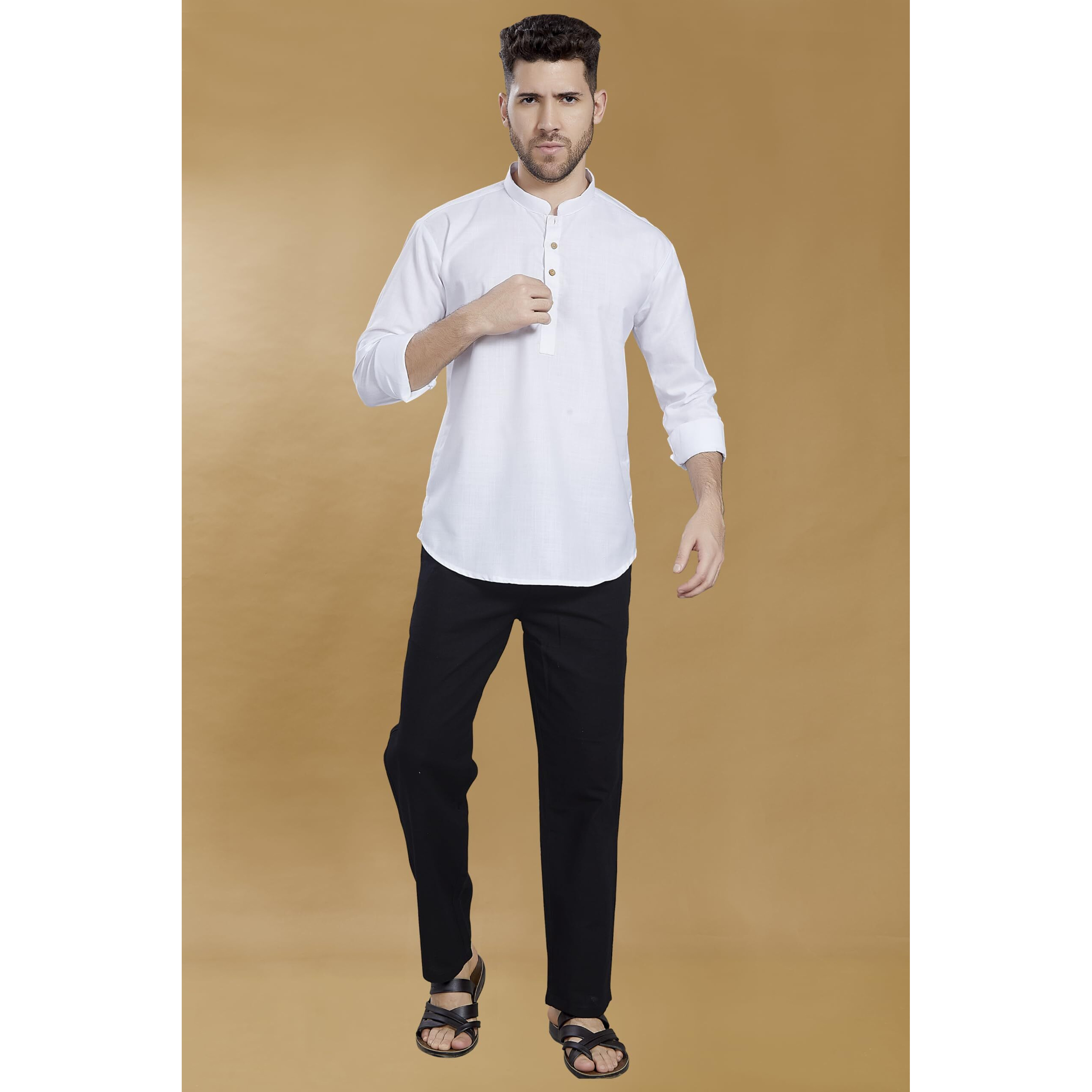 Divisive Men's Cotton Relaxed Fit Short Kurta (Dkrt847_S_White)