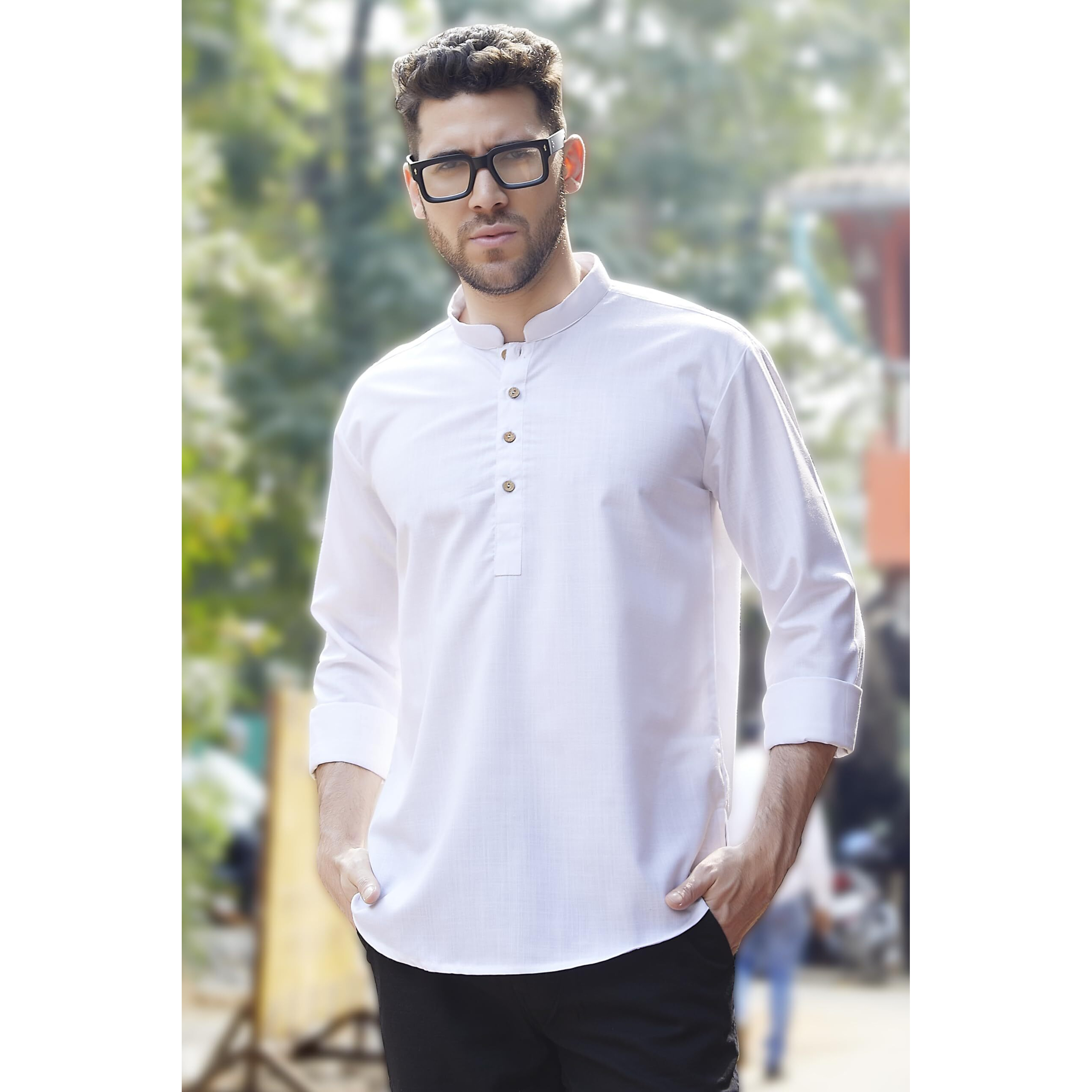 Divisive Men's Cotton Relaxed Fit Short Kurta (Dkrt847_S_White)