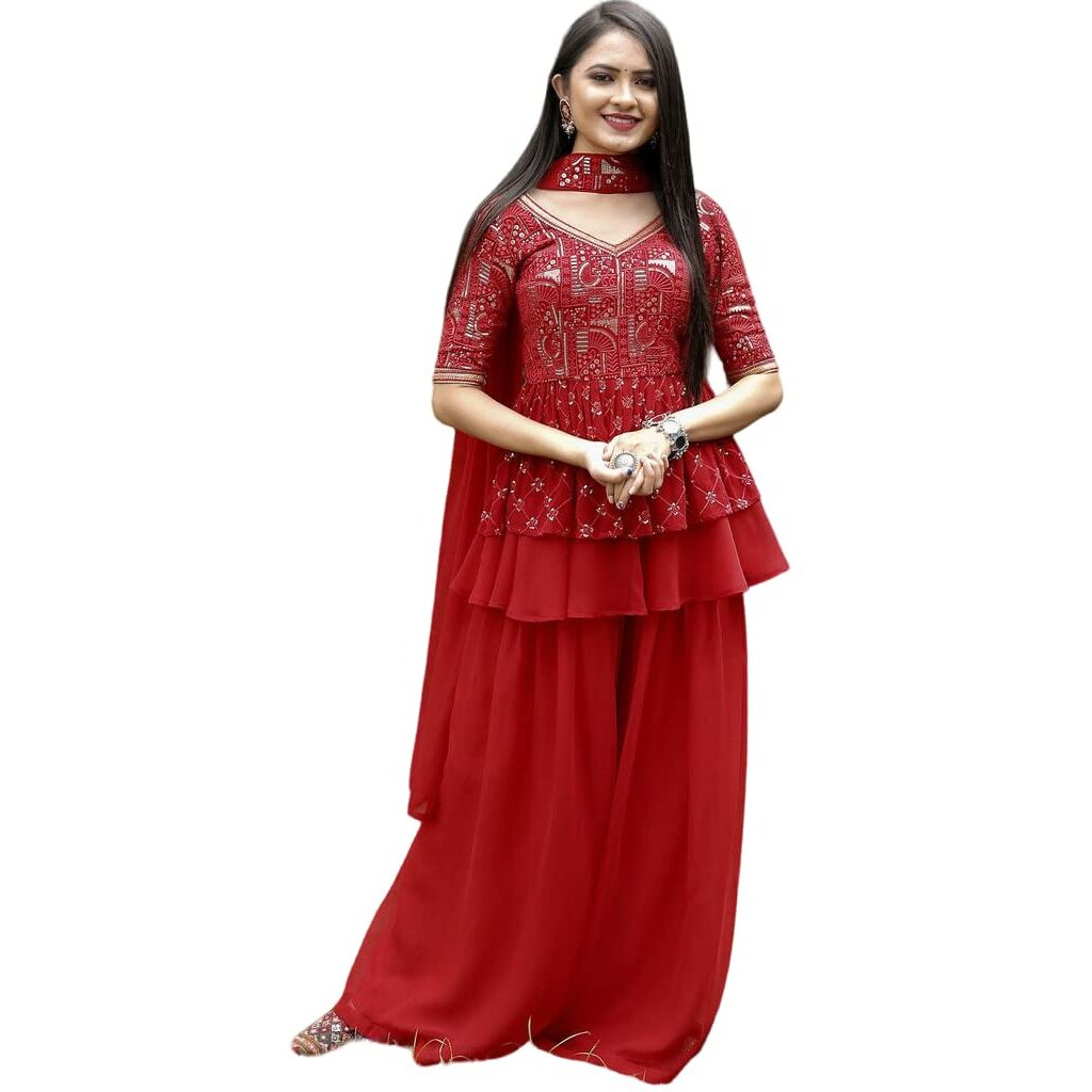 Fashion Basket Georgette Red Salwar Suit For Womens (Fb-Es-E6008-Xl)