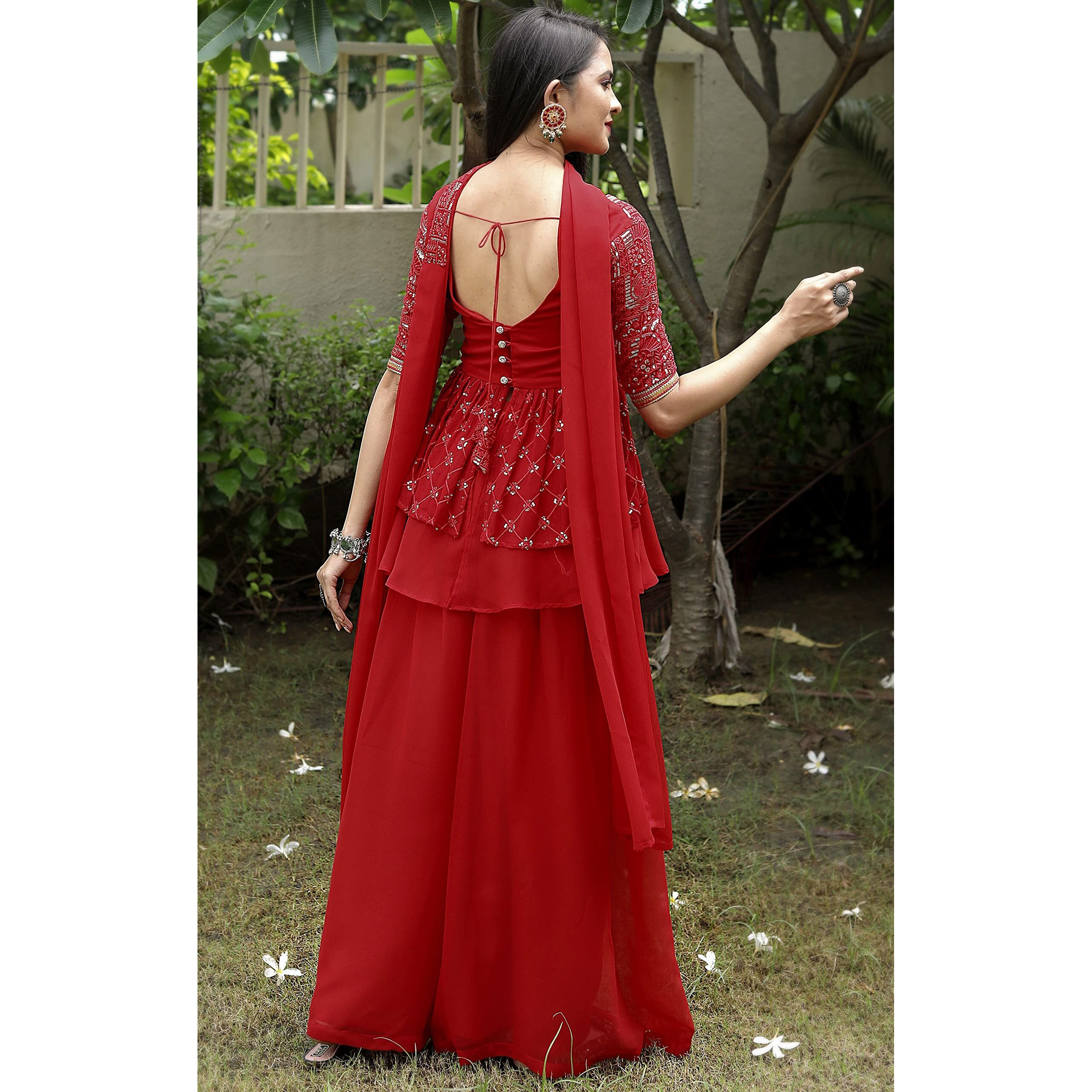 Fashion Basket Georgette Red Salwar Suit For Womens (Fb-Es-E6008-Xl)
