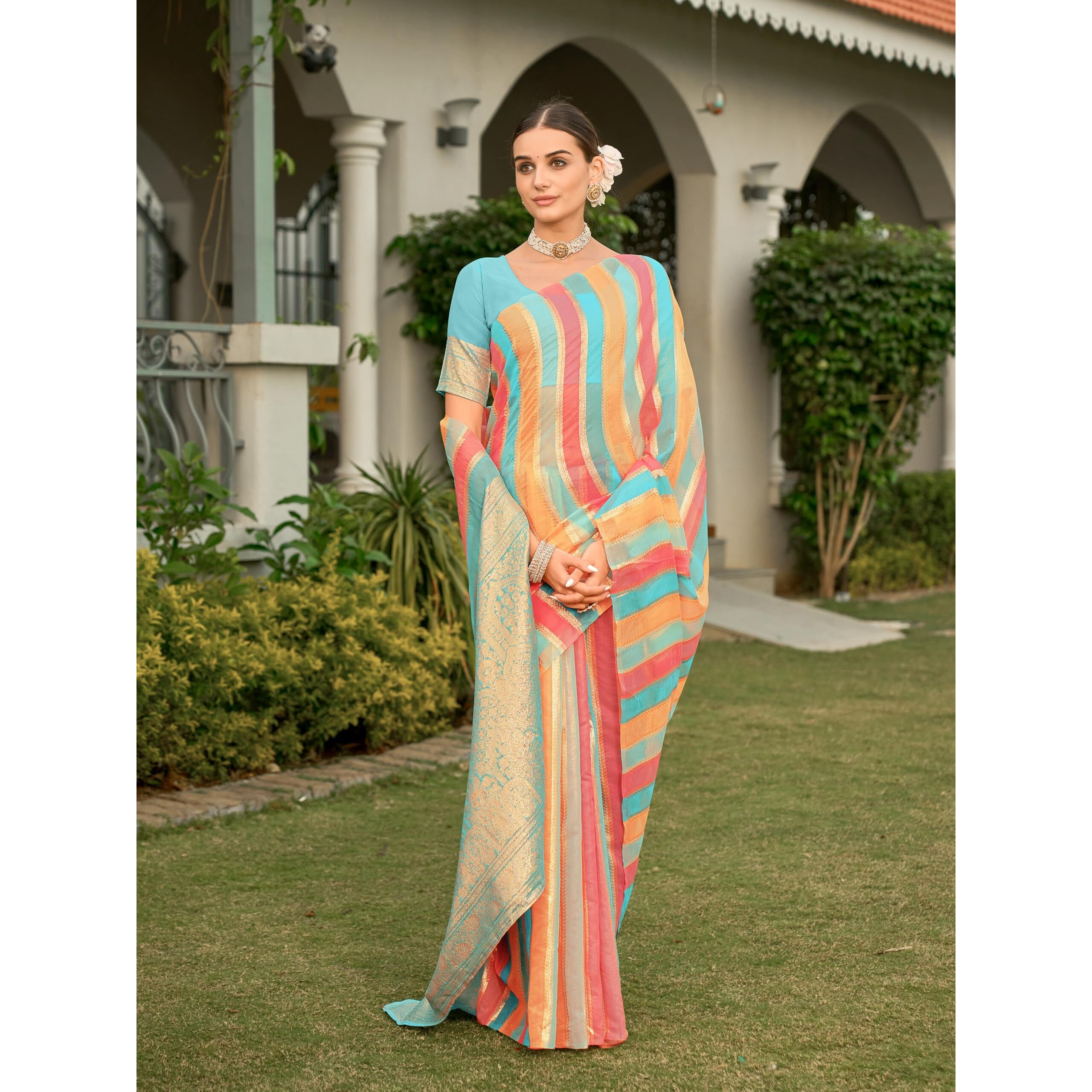 Glory Sarees Women's Sambalpuri Woven Jacquard Cotton Silk Saree With Blouse Piece (Sambalpurisarees101_Firozi)