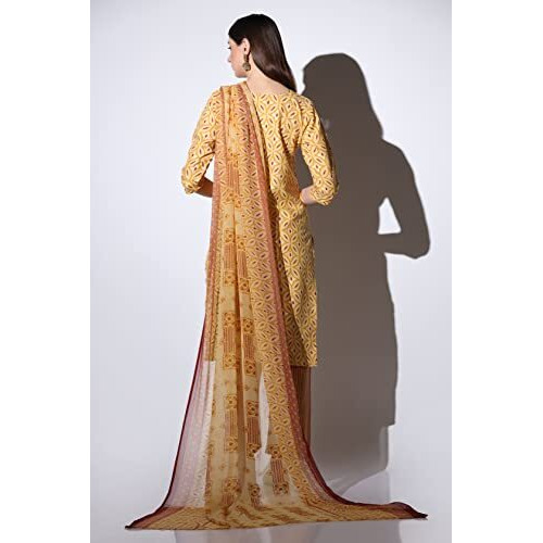 Greciilooks Womens Cotton Casual Regular Fit Kurta Set (Yellow, Medium)