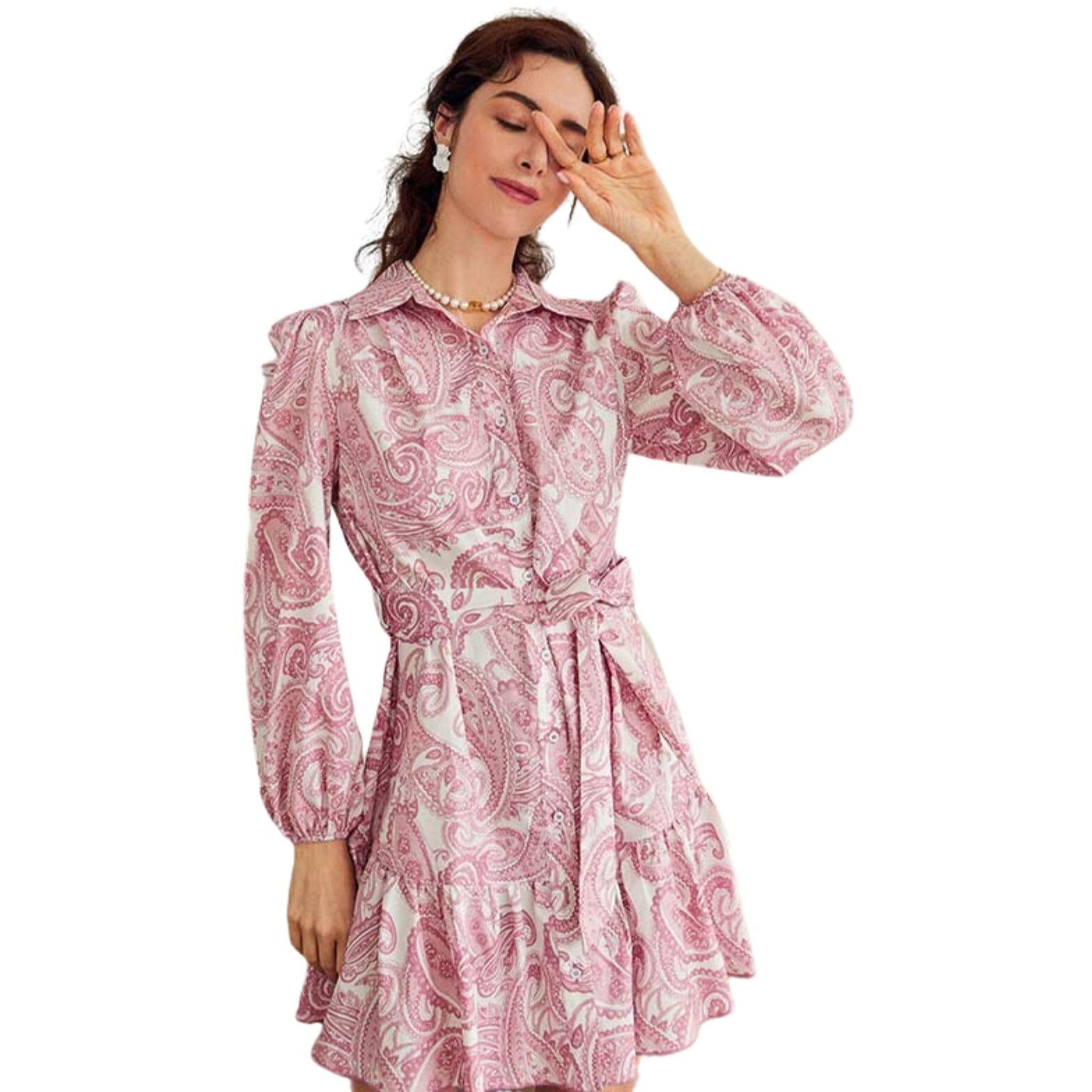 Greciilooks Dresses For Women || One Piece For Women || Western Dresses For Women || Rayon Paisley Printed Short Dresses For Women || Dress For Women || Dresses || Dresses For Girls (Medium, Pink)
