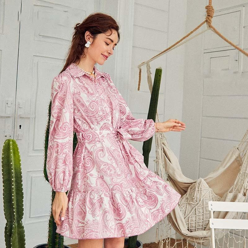 Greciilooks Dresses For Women || One Piece For Women || Western Dresses For Women || Rayon Paisley Printed Short Dresses For Women || Dress For Women || Dresses || Dresses For Girls (Medium, Pink)