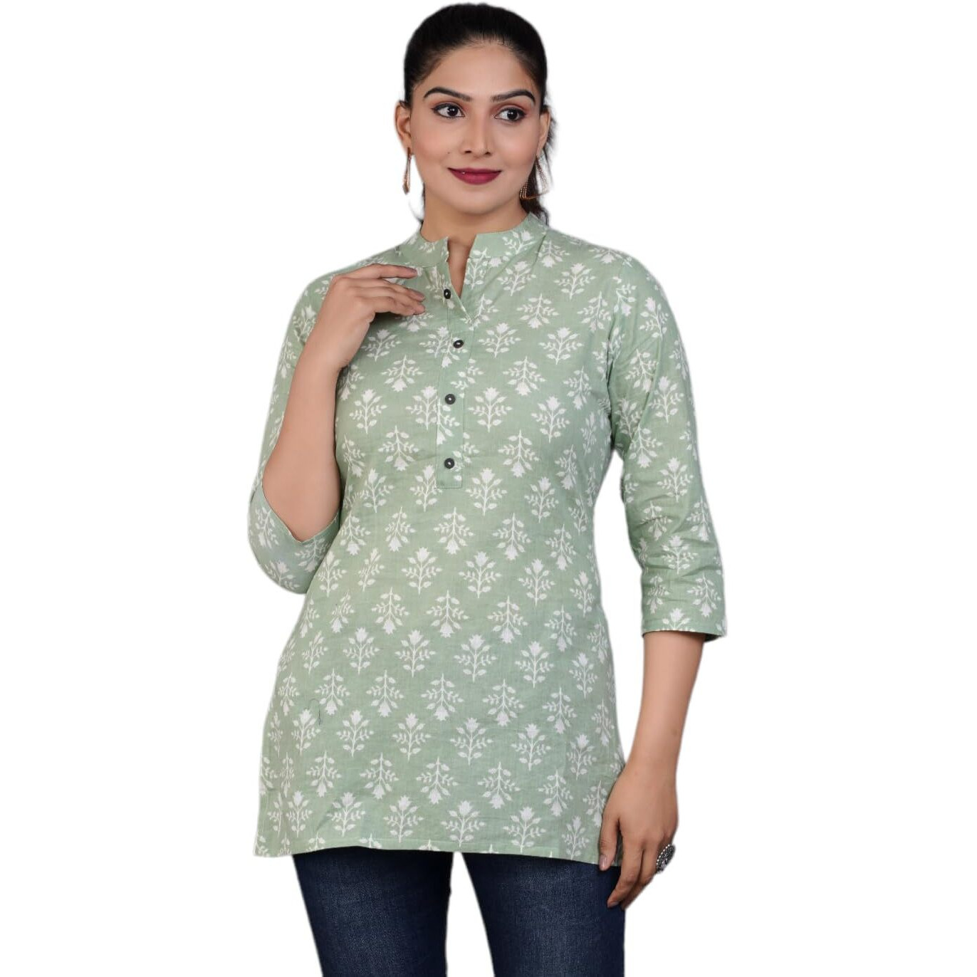 Jikonet Women's Rayon Straight Short Kurti - 1006, (X-Large, Green)