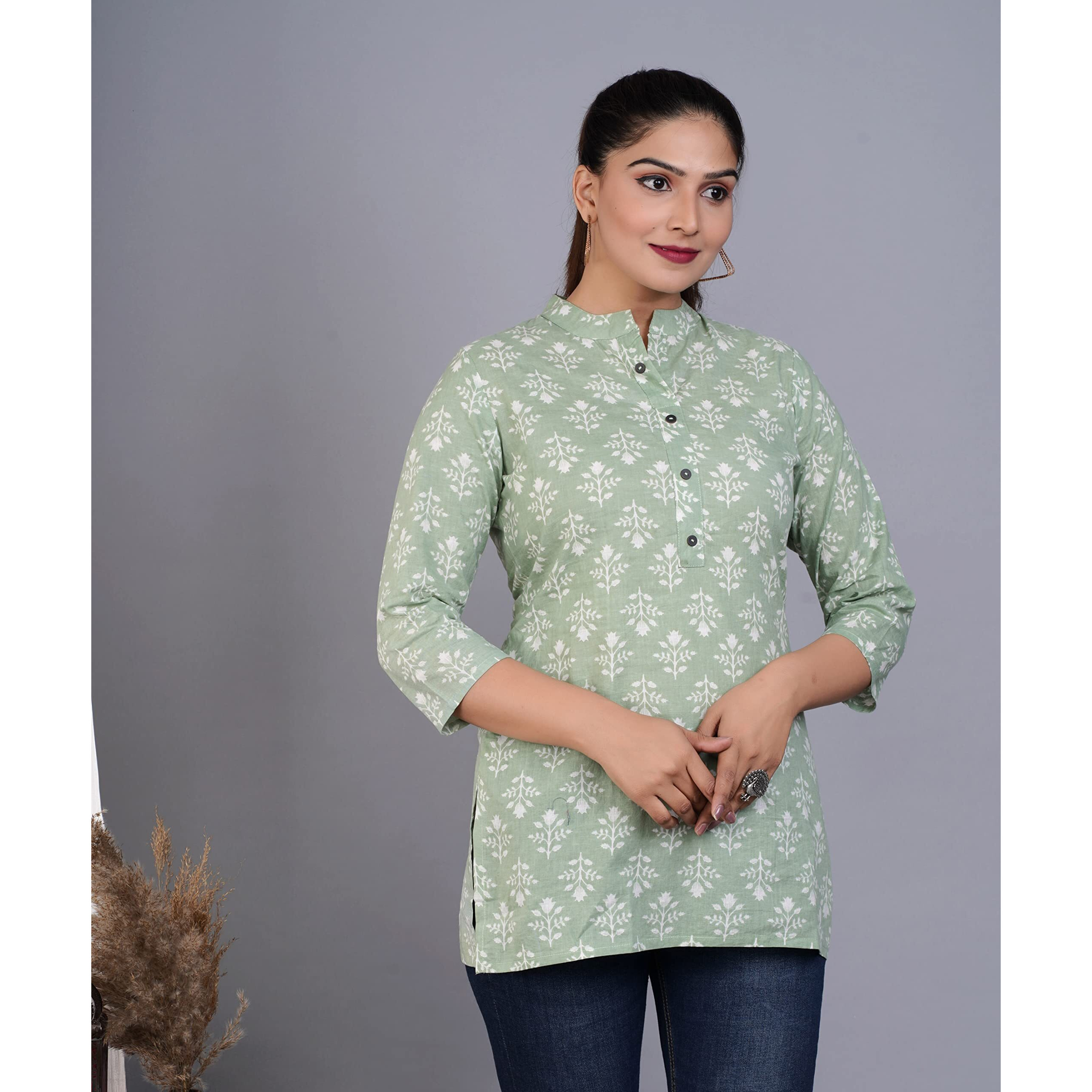 Jikonet Women's Rayon Straight Short Kurti - 1006, (X-Large, Green)