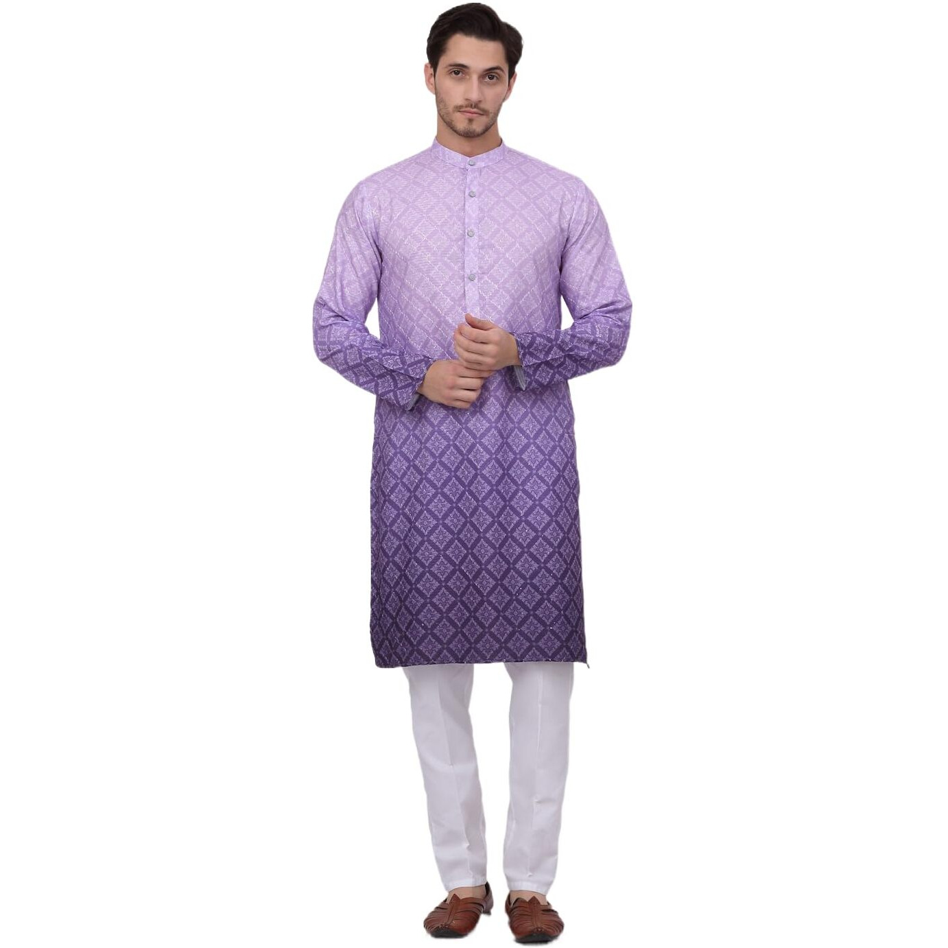 Jompers Men's Purple Ombre Printed Kurta Pyjama Set (Purple, L)