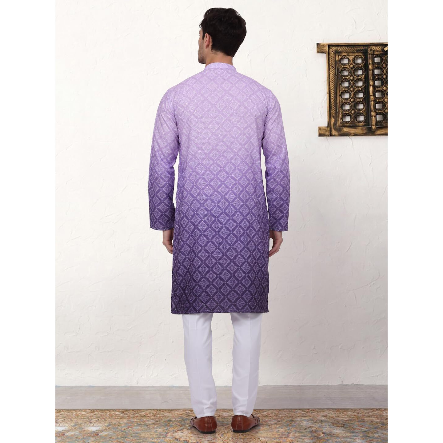 Jompers Men's Purple Ombre Printed Kurta Pyjama Set (Purple, L)