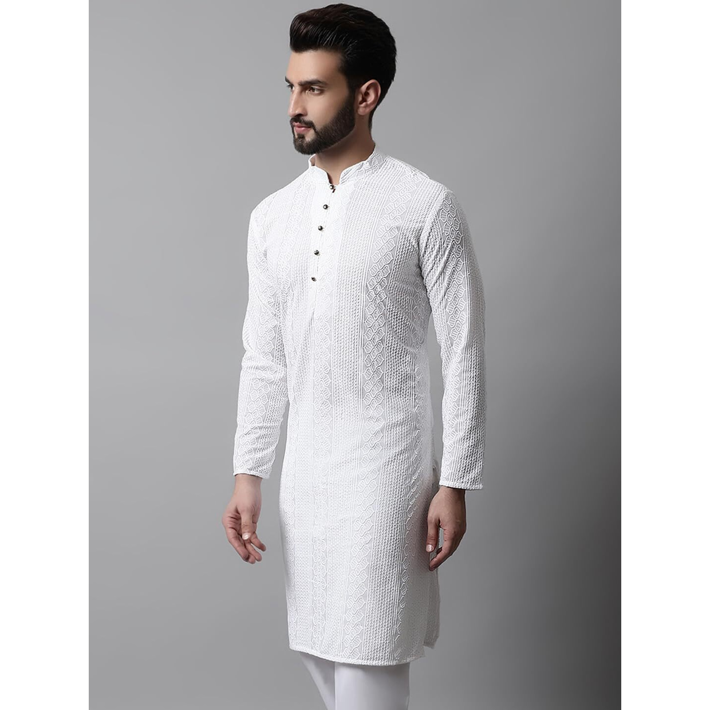 Jompers Men's Embroiderd Kurtas (White, M)
