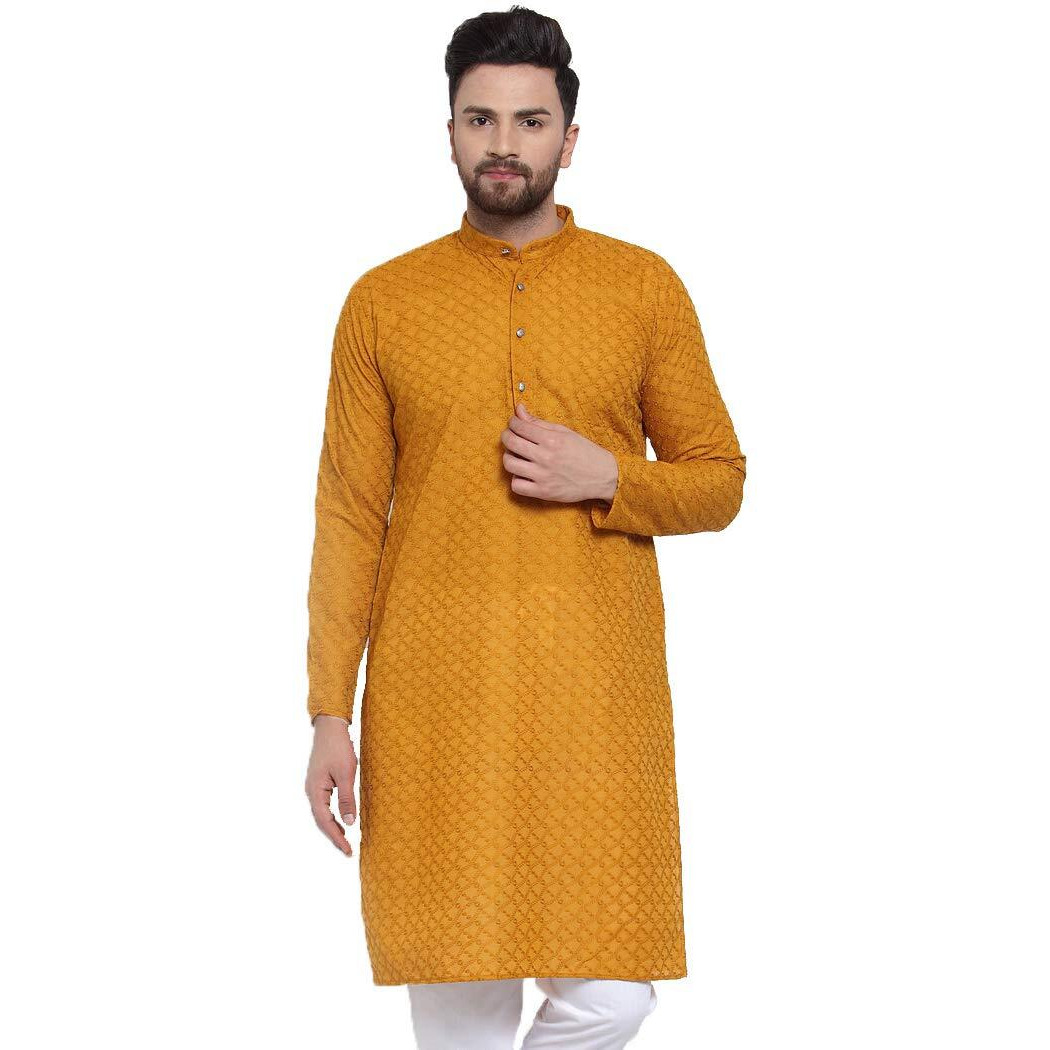 Jompers Men's Chicken Cotton Kurta. (Mustard, S)
