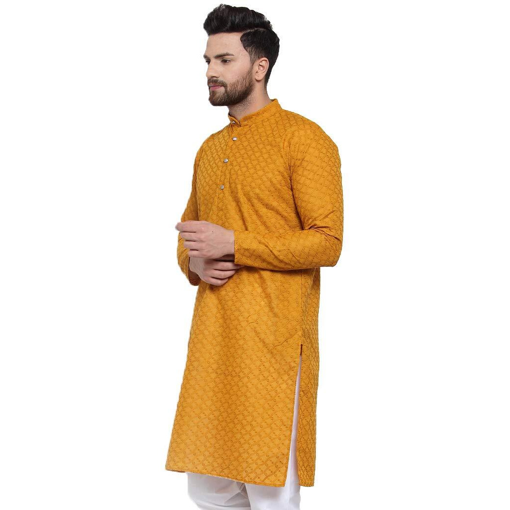 Jompers Men's Chicken Cotton Kurta. (Mustard, S)