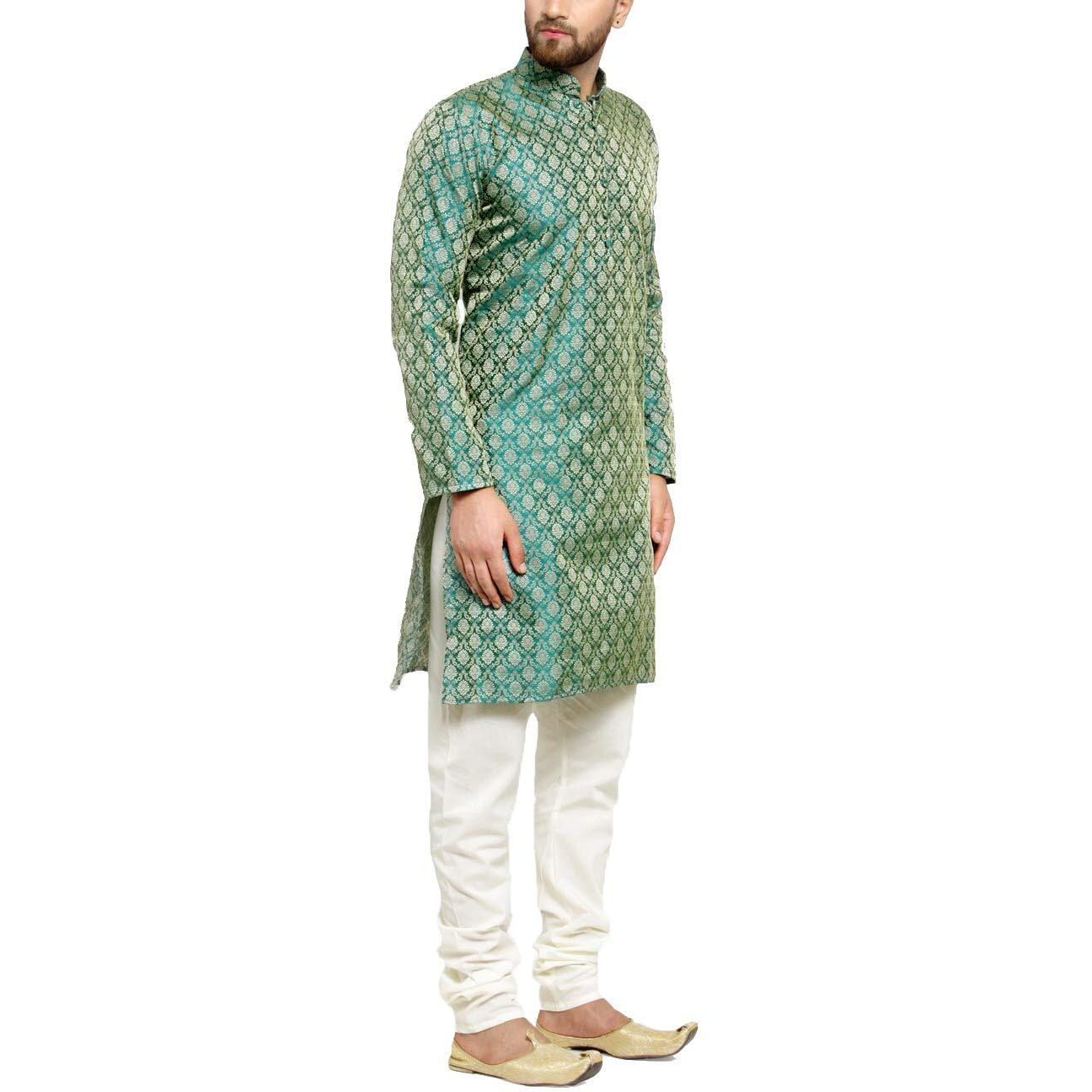 Jompers Men's Silk Kurta Pyjama Set (Green, Medium)