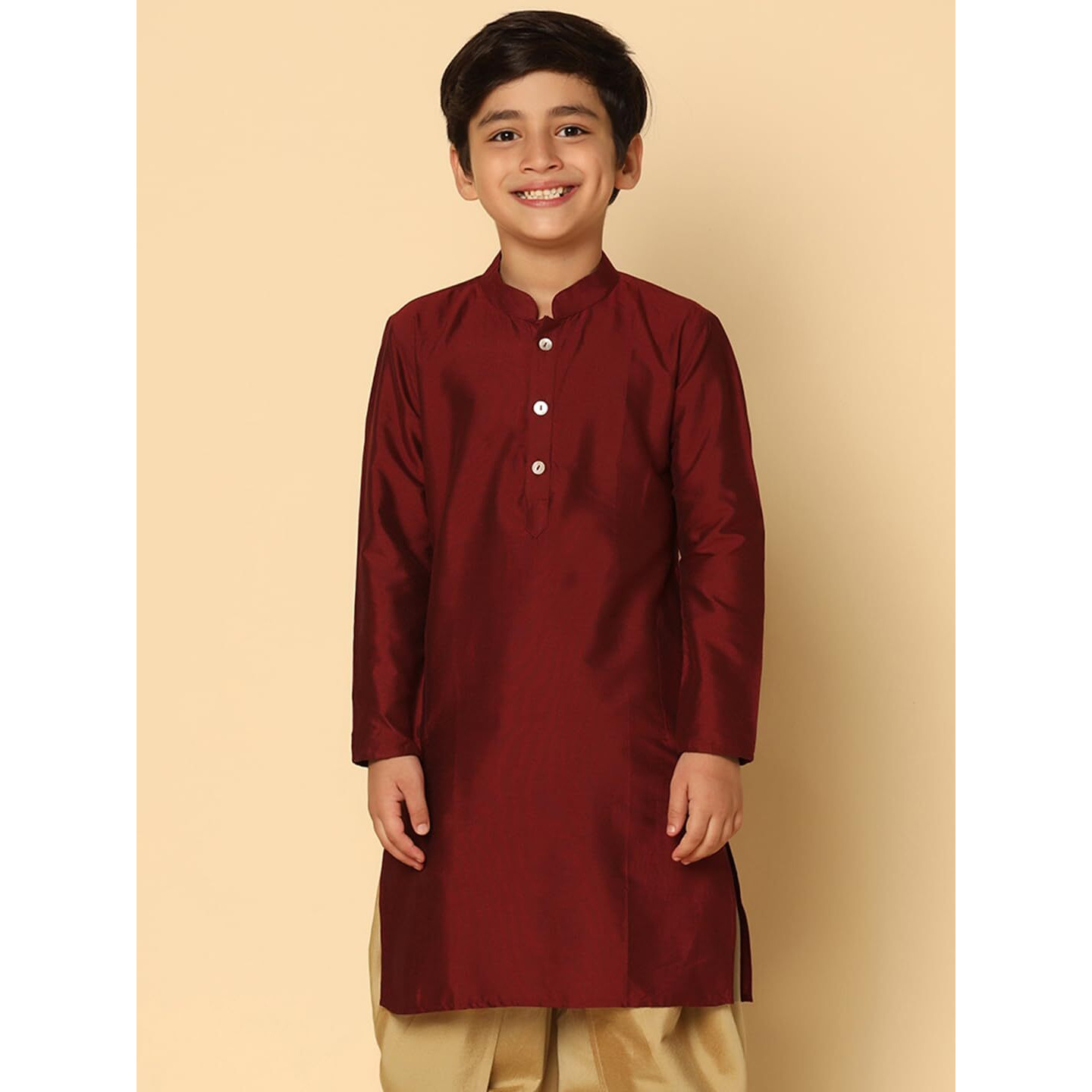 Kisah Kid's Cotton Full Sleeves Regular Fit Knee Length Solid Maroon Kurta (11-12Y)