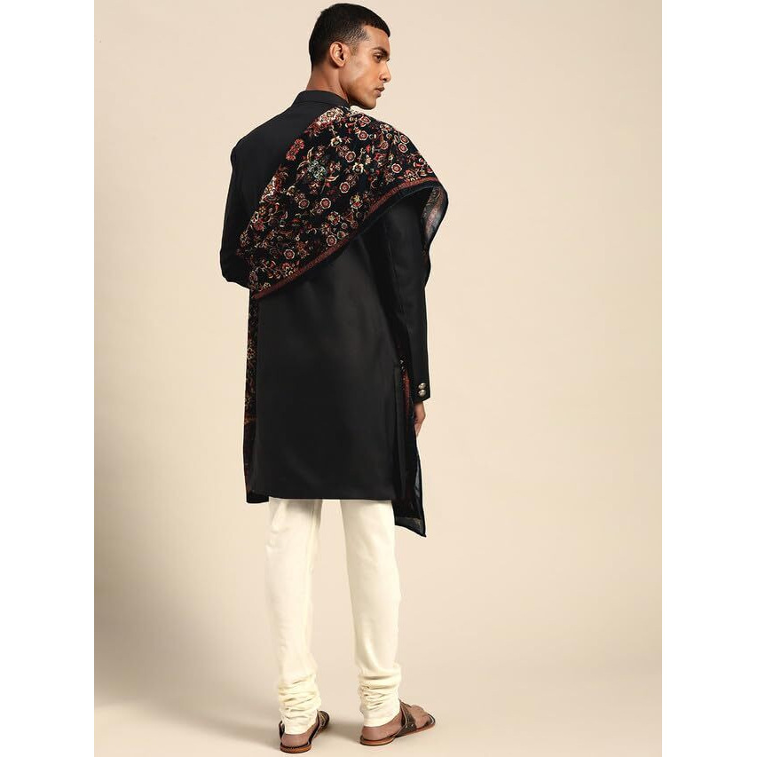 Kisah Mens Duppatta, Velvet Floral Black Duppatta For Men, Free Size