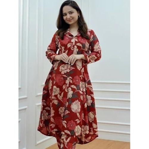 Leriya Fashion-Oslc House Women's Rayon Solid Regular Kurta Set (Lf-W1814&Tr871_Maroon_S)