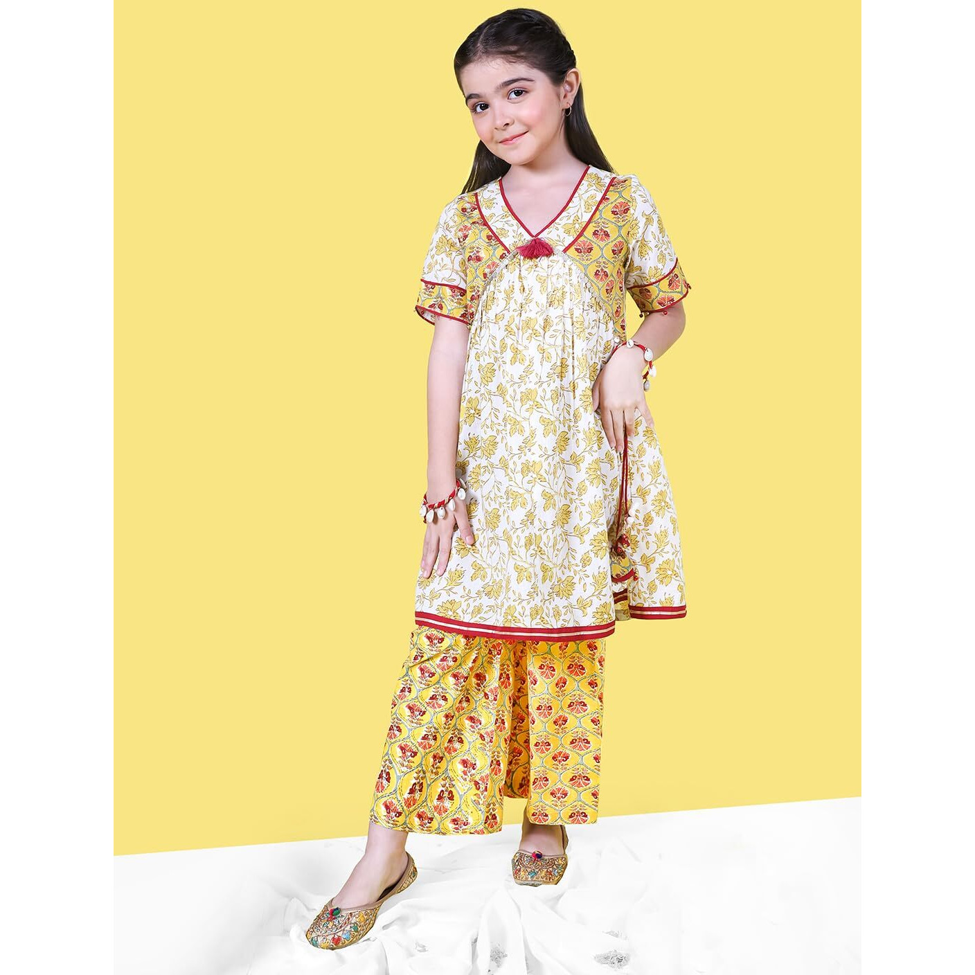 Naughty Ninos Girls Ethnic High Waist Printed Kurta With Printed Pyjama (Nn00016Eth_6-7 Years)