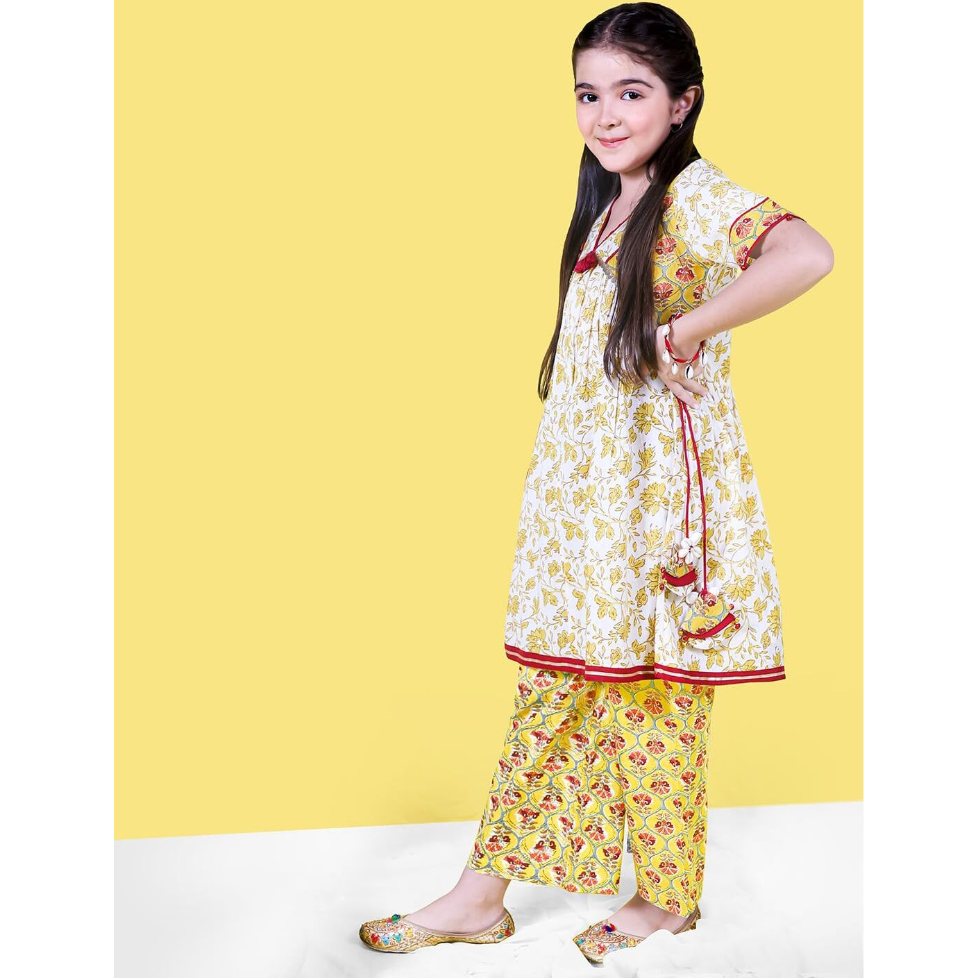 Naughty Ninos Girls Ethnic High Waist Printed Kurta With Printed Pyjama (Nn00016Eth_6-7 Years)