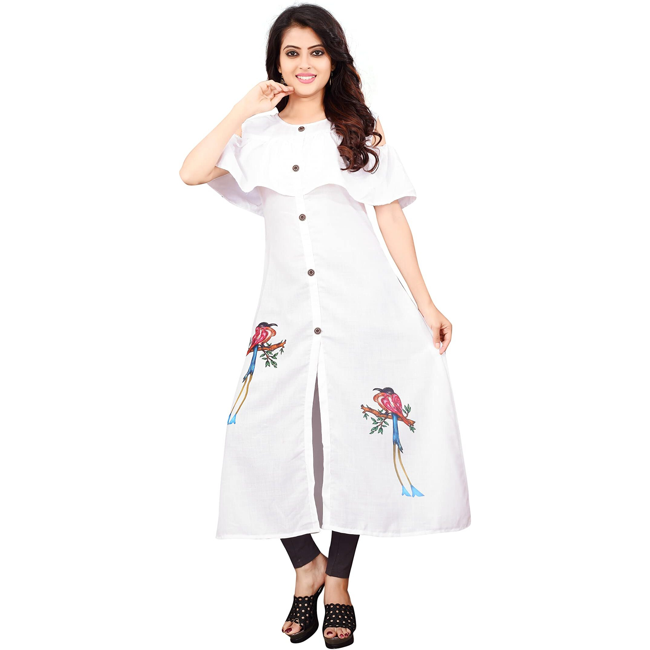Om Sai Latest Creation Women's Rayon Printed Fully Stitched Kurta Women & Girls (X-Large, White)