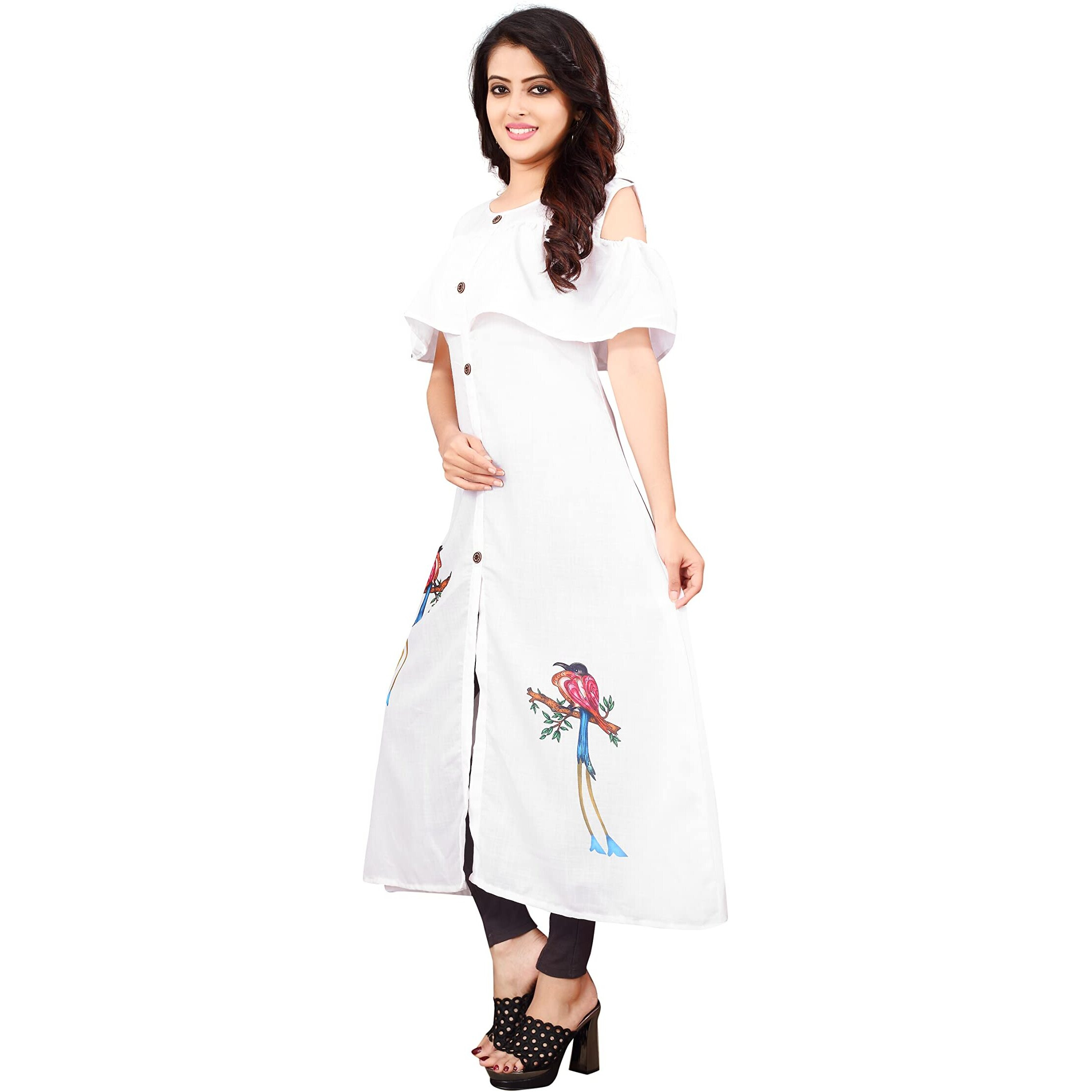 Om Sai Latest Creation Women's Rayon Printed Fully Stitched Kurta Women & Girls (X-Large, White)
